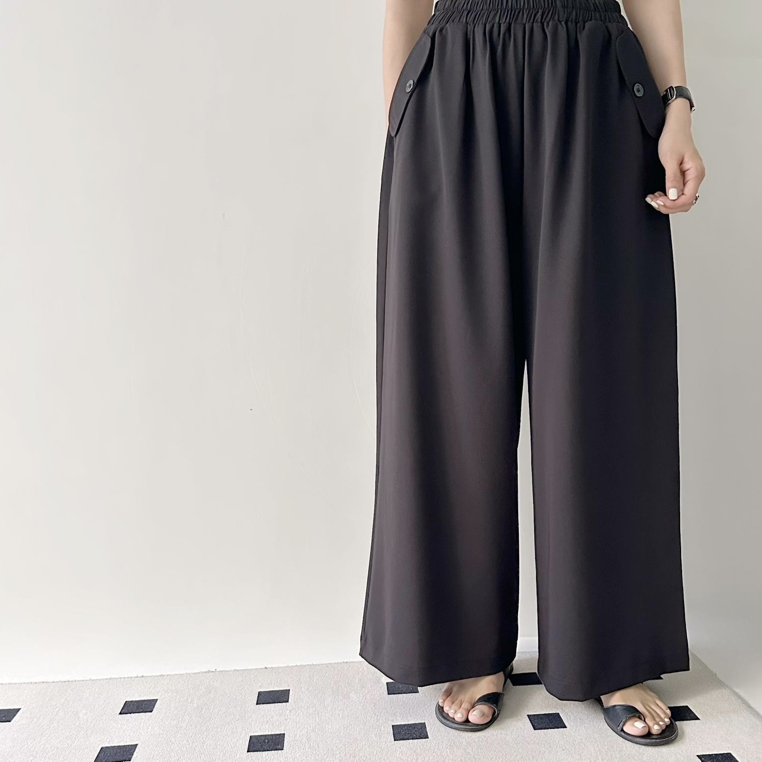 【BONNIE】全橡筋腰假鈕袋西褲