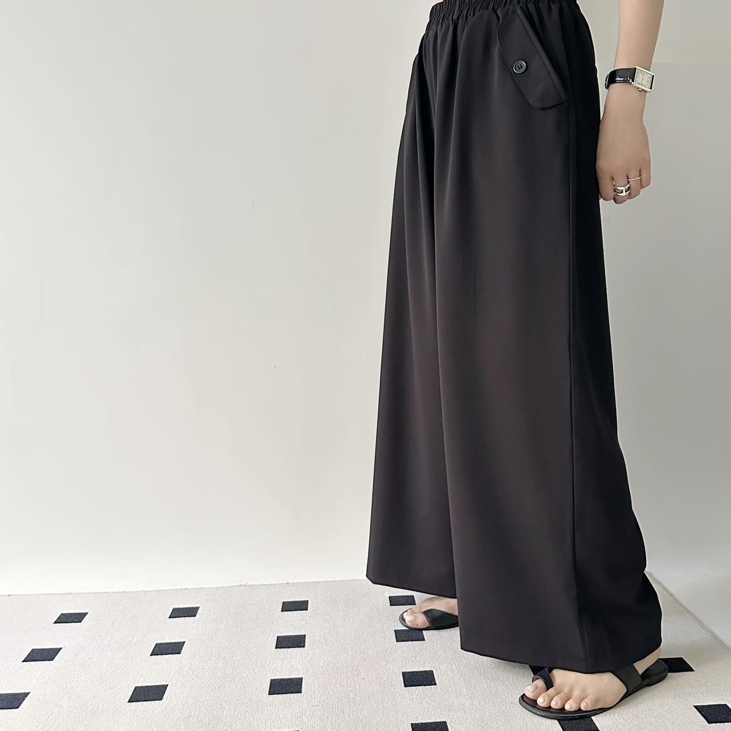 【BONNIE】全橡筋腰假鈕袋西褲