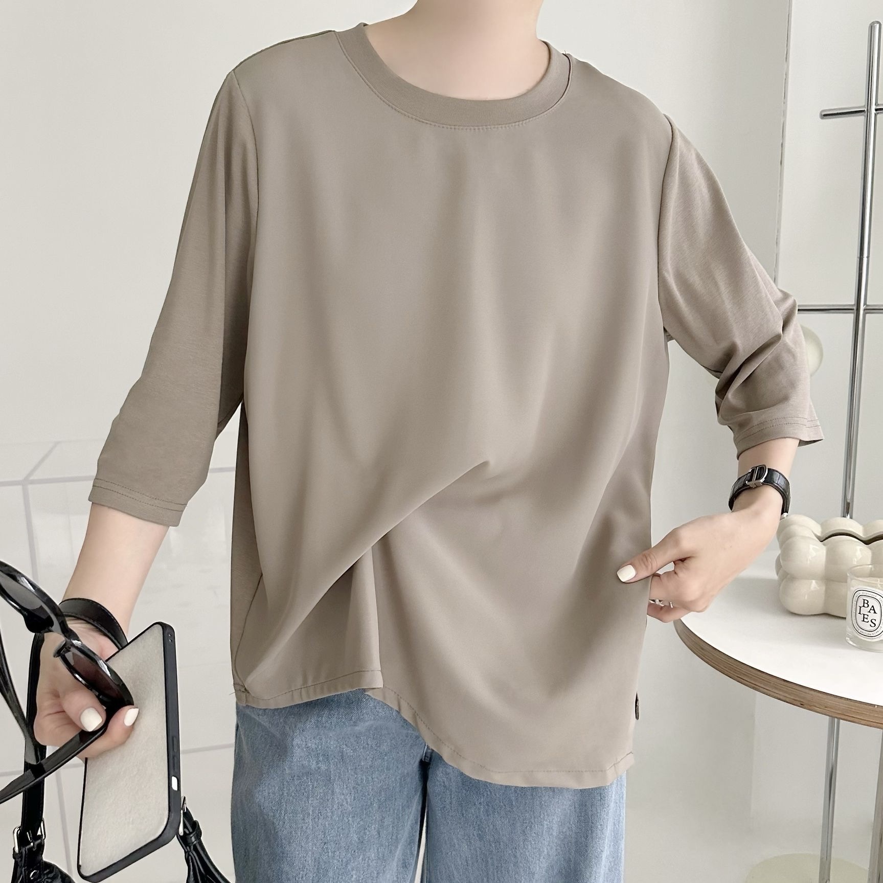 【BONNIE】針織袖拼梭織打摺TOP