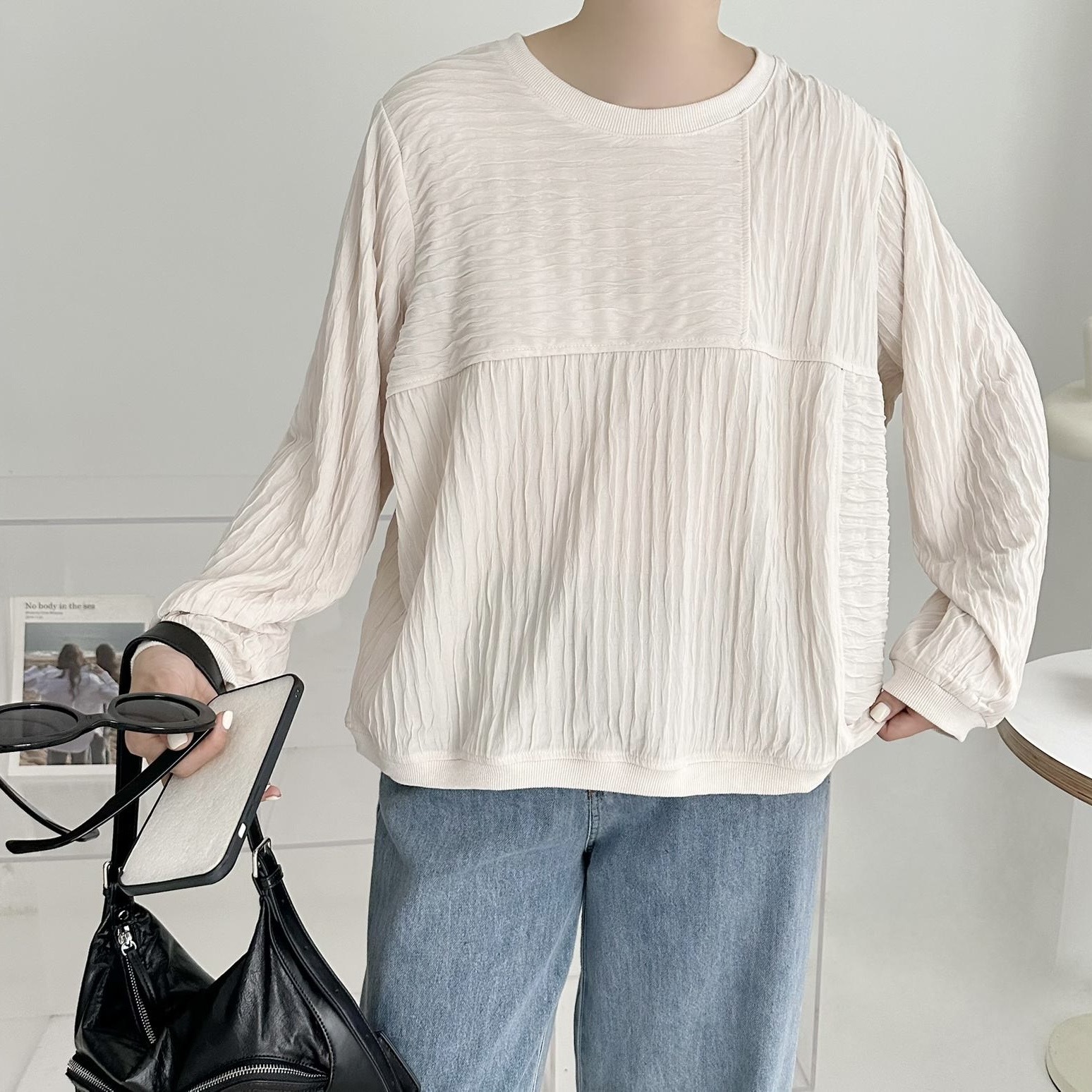 【BONNIE】皺摺長袖TOP