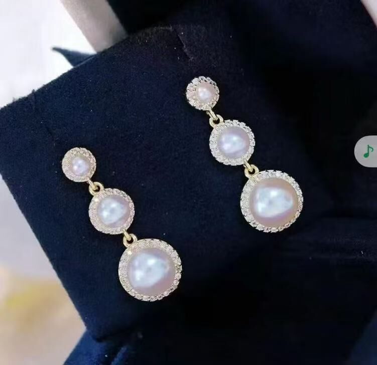 zc1619  合金-三珠全家福款（金色）珍珠耳饰4-8mm