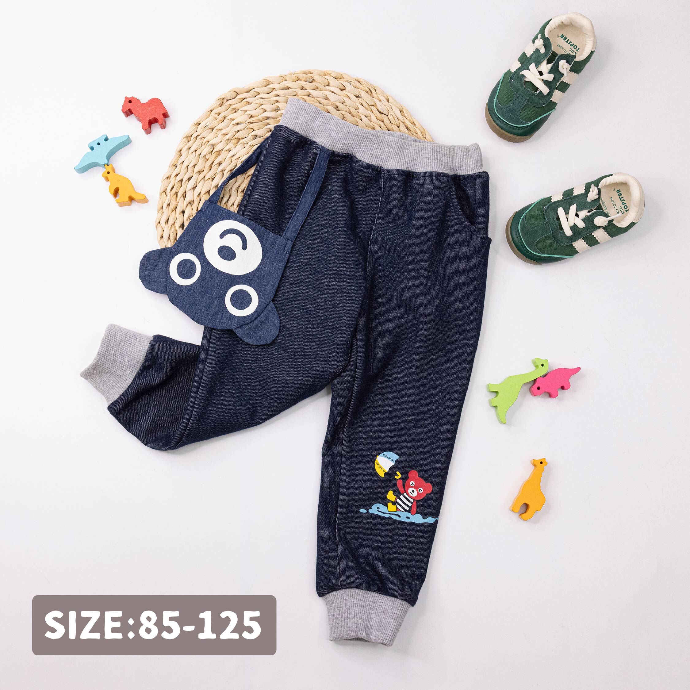 范侖鐵諾【52539】熊熊滑倒口袋造型設計縮口褲