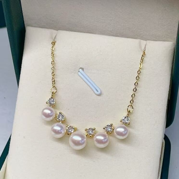 zc1620  合金-法式款5珠（金色）珍珠锁骨链5-8mm