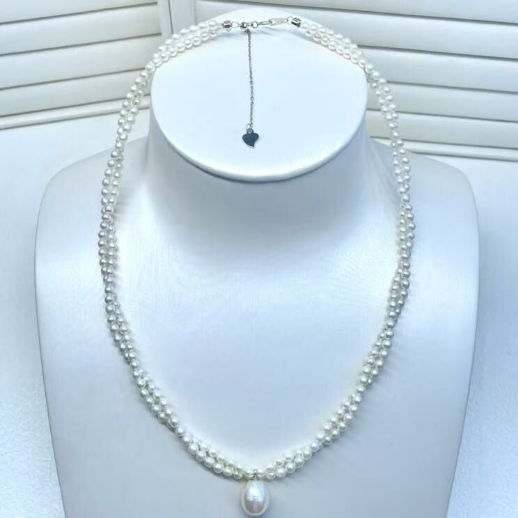 zc1622  S925-淡水无核双层叠戴美人款珍珠项链3/9mm