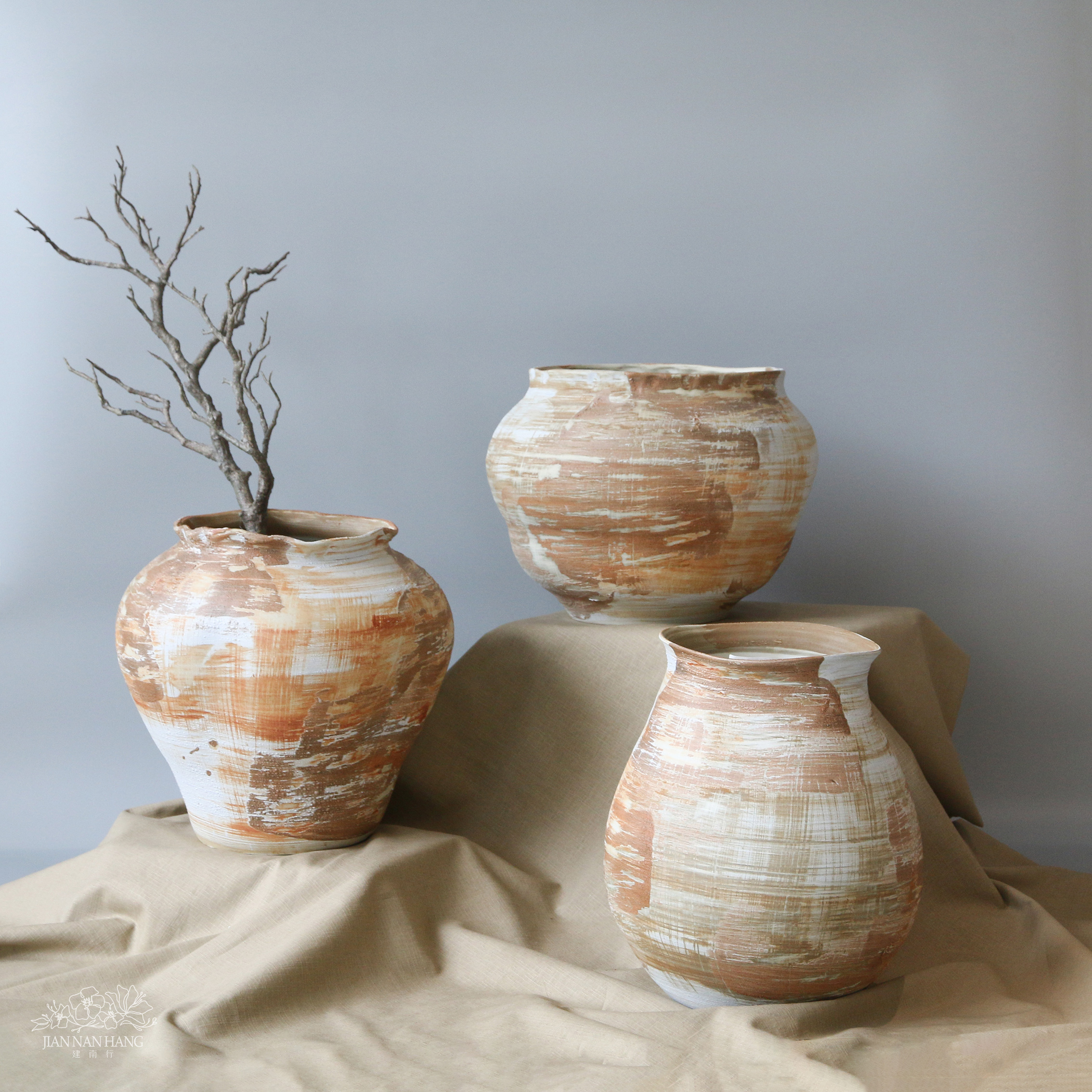 陶瓷花器 侘寂陶罐 淺咖 3款