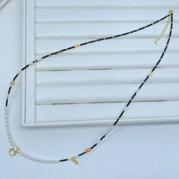 zc1626  合金款淡水珍珠无核万能链-黑碧玺避邪之意