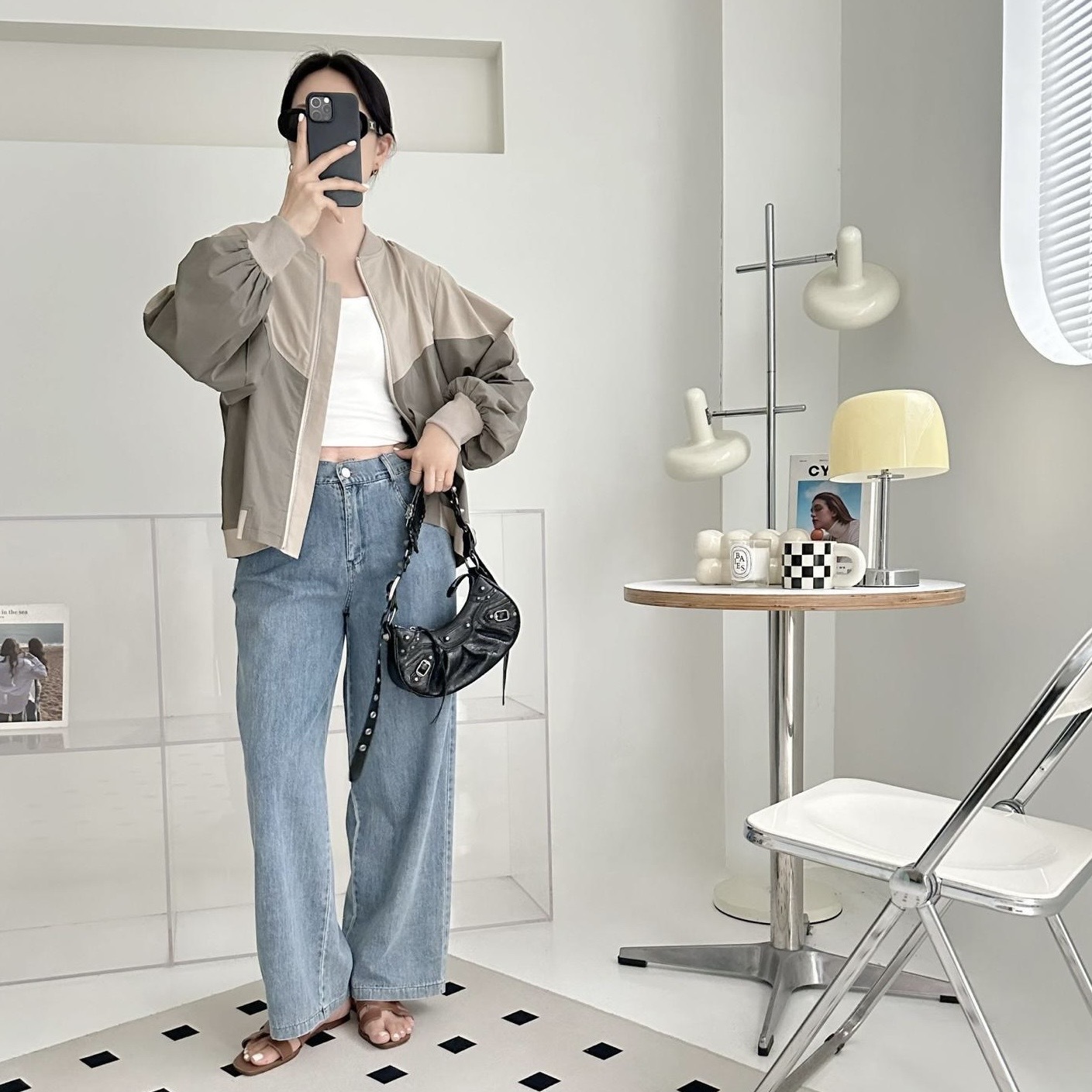 【BONNIE】雙拼色拉鏈薄風褸外套