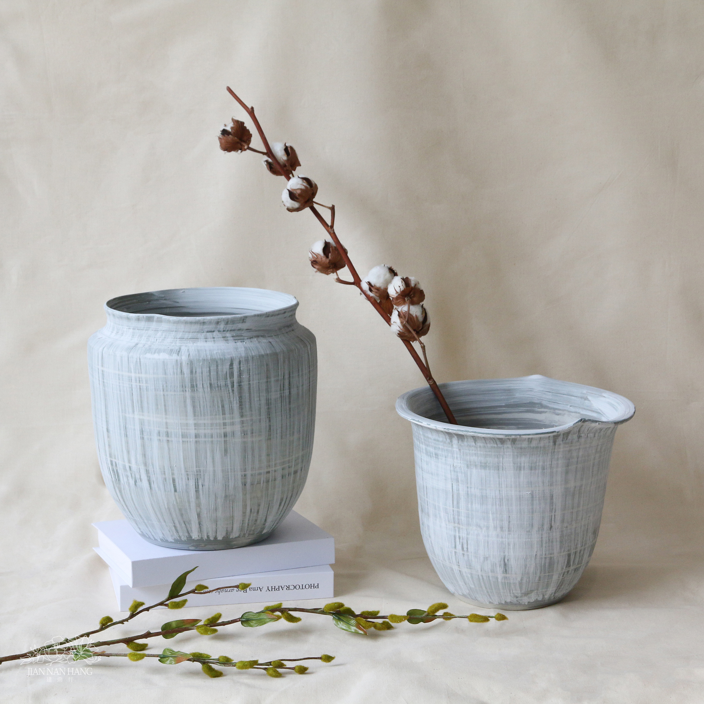 陶瓷花器 侘寂風陶罐 灰白 2款