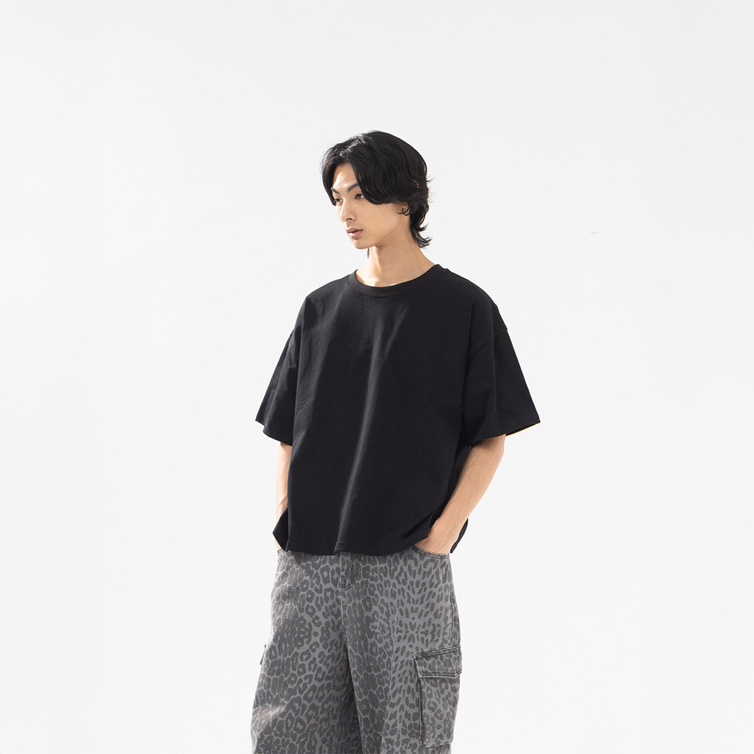 Men's Thick Wide Cropped Boxy Top - Black S-XL【01190314】in stock+pre-order