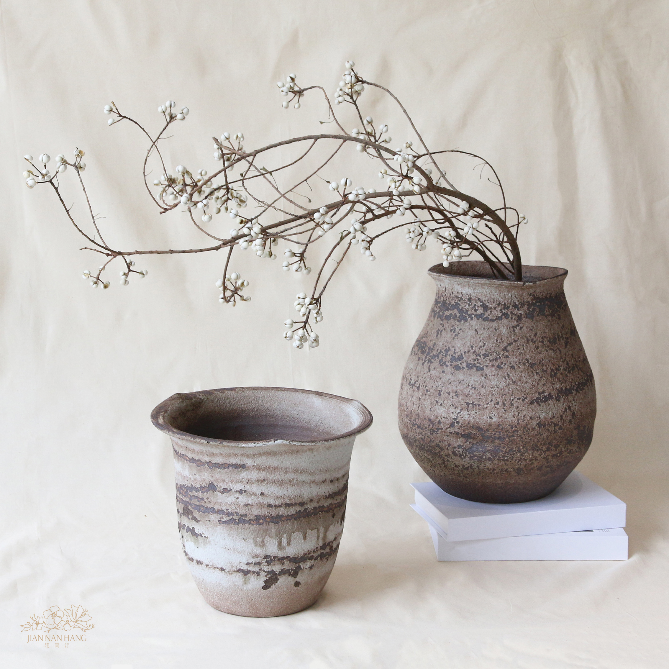 陶瓷花器 侘寂風陶罐 深咖 2款