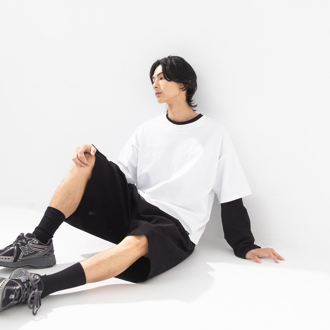 Men's Thick Wide Cropped Boxy Top - White S-XL【01190315】in stock+pre-order