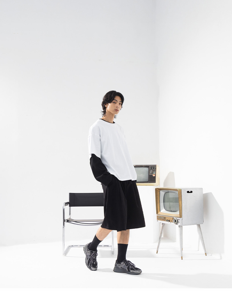 Men's Thick Wide Cropped Boxy Top - White S-XL【01190315】in stock+pre-order