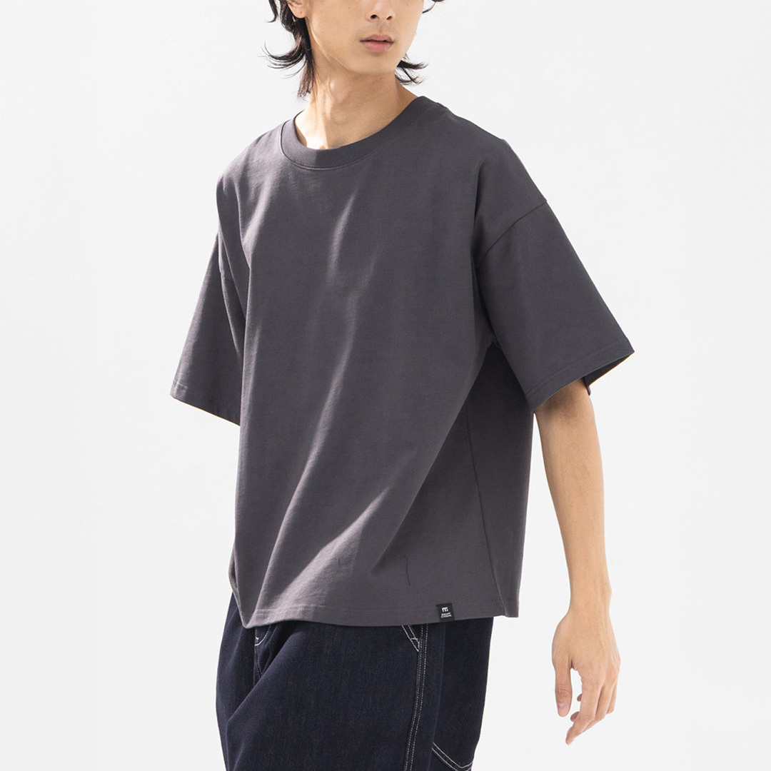 Men's Thick Wide Cropped Boxy Top - Dark Gray S-XL【01190316】in stock+pre-order