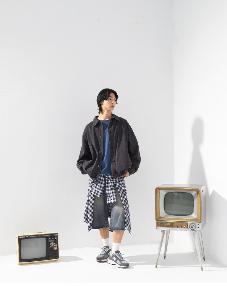 Men's Thick Wide Cropped Boxy Top - Blue S-XL【01190317】in stock+pre-order