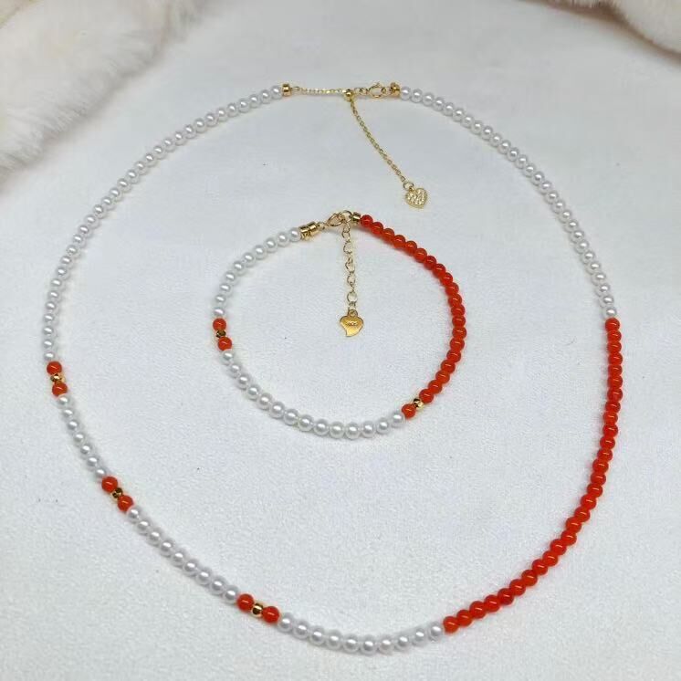 zc1636  S925-淡水有核南红百搭珍珠小米珠链3.5-4mm
