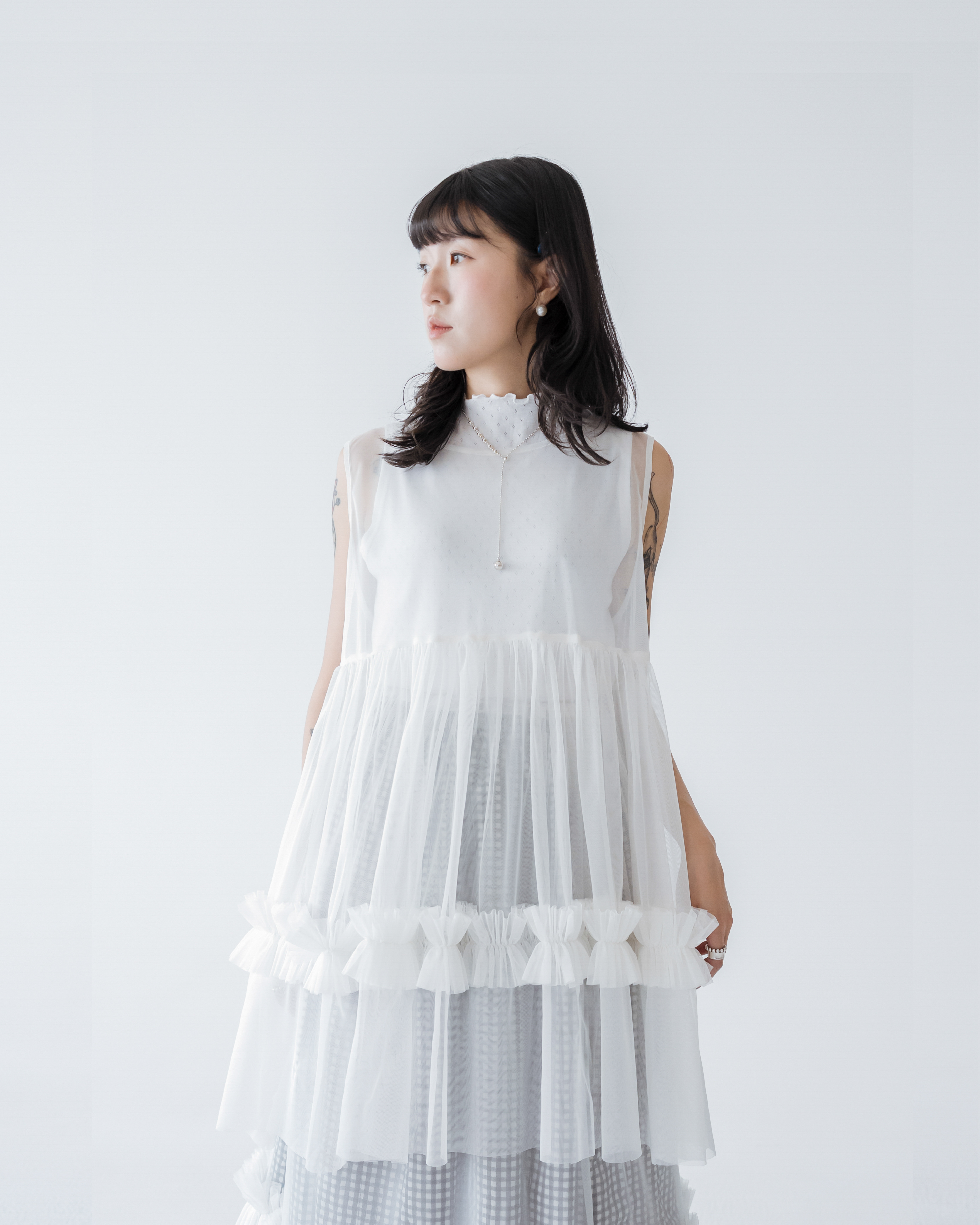 【 Kiki.co Made 】Kiki And Bouba Sheer Midi Vest - White