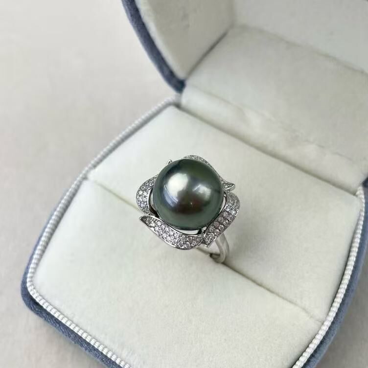 zc1645  S925海水有核大溪地～高级时尚珍珠戒指12mm