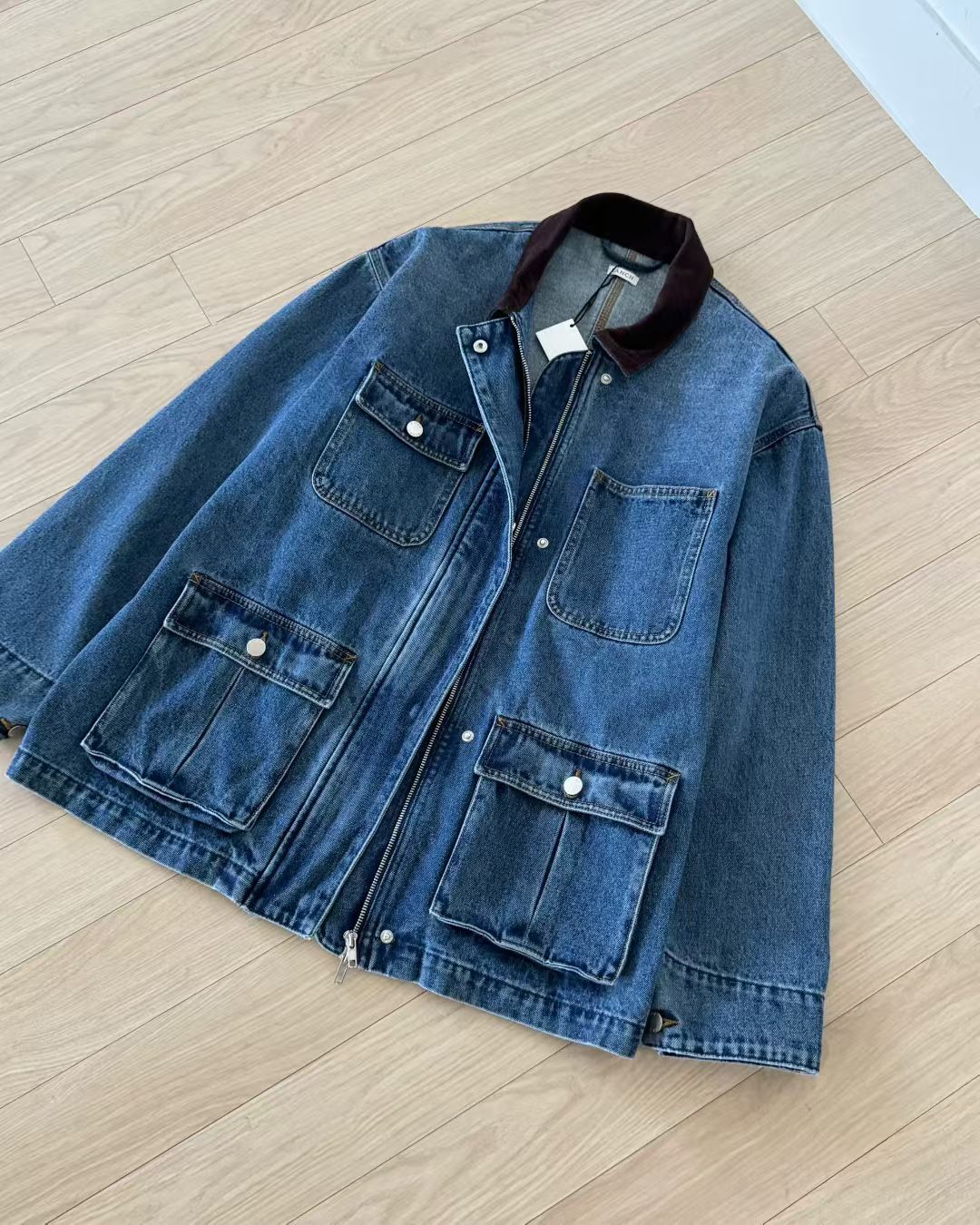 PE5009 四口袋燈芯絨領牛仔外套