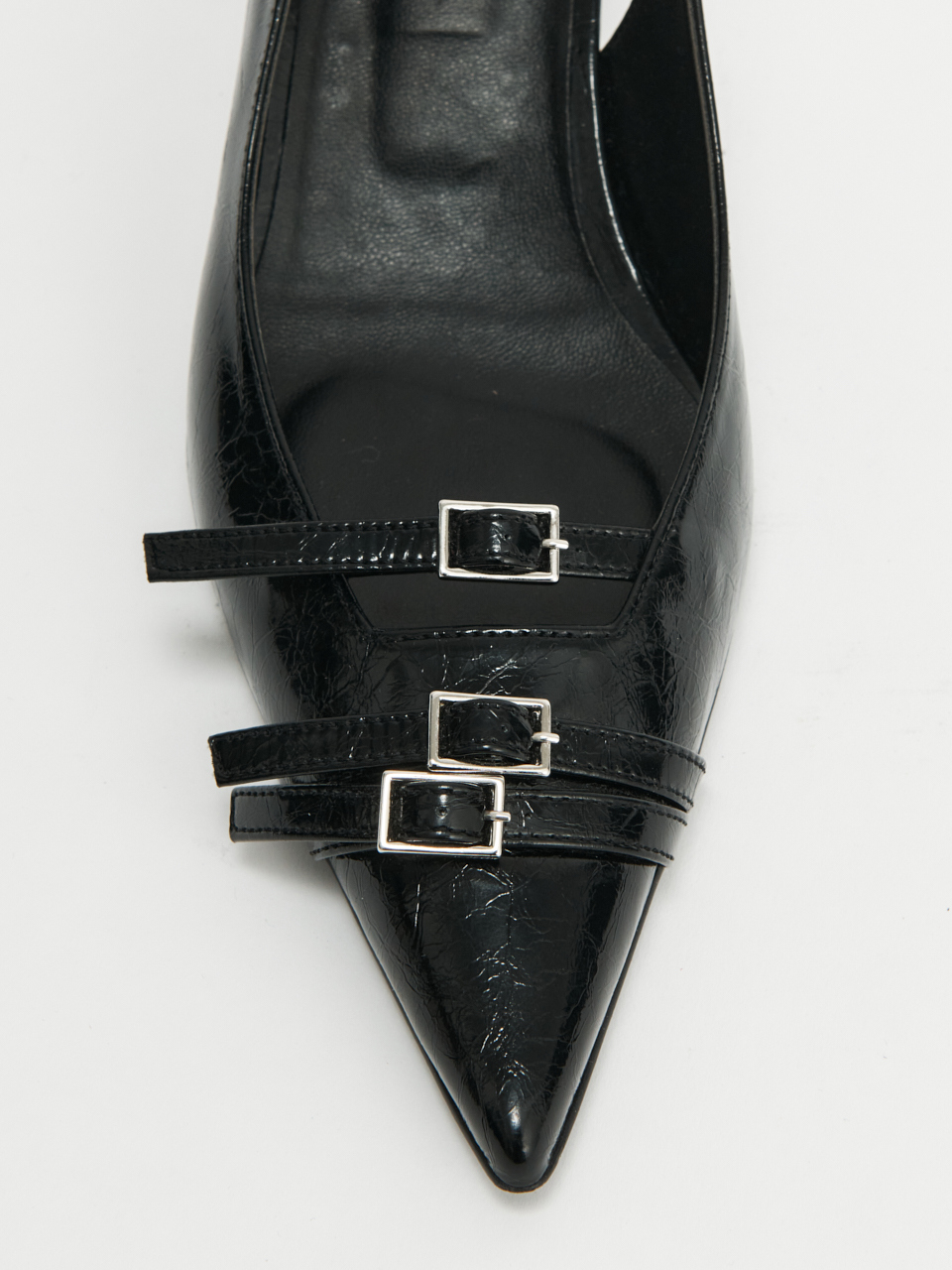 KIMMATIN扣環細跟露跟鞋 黑色