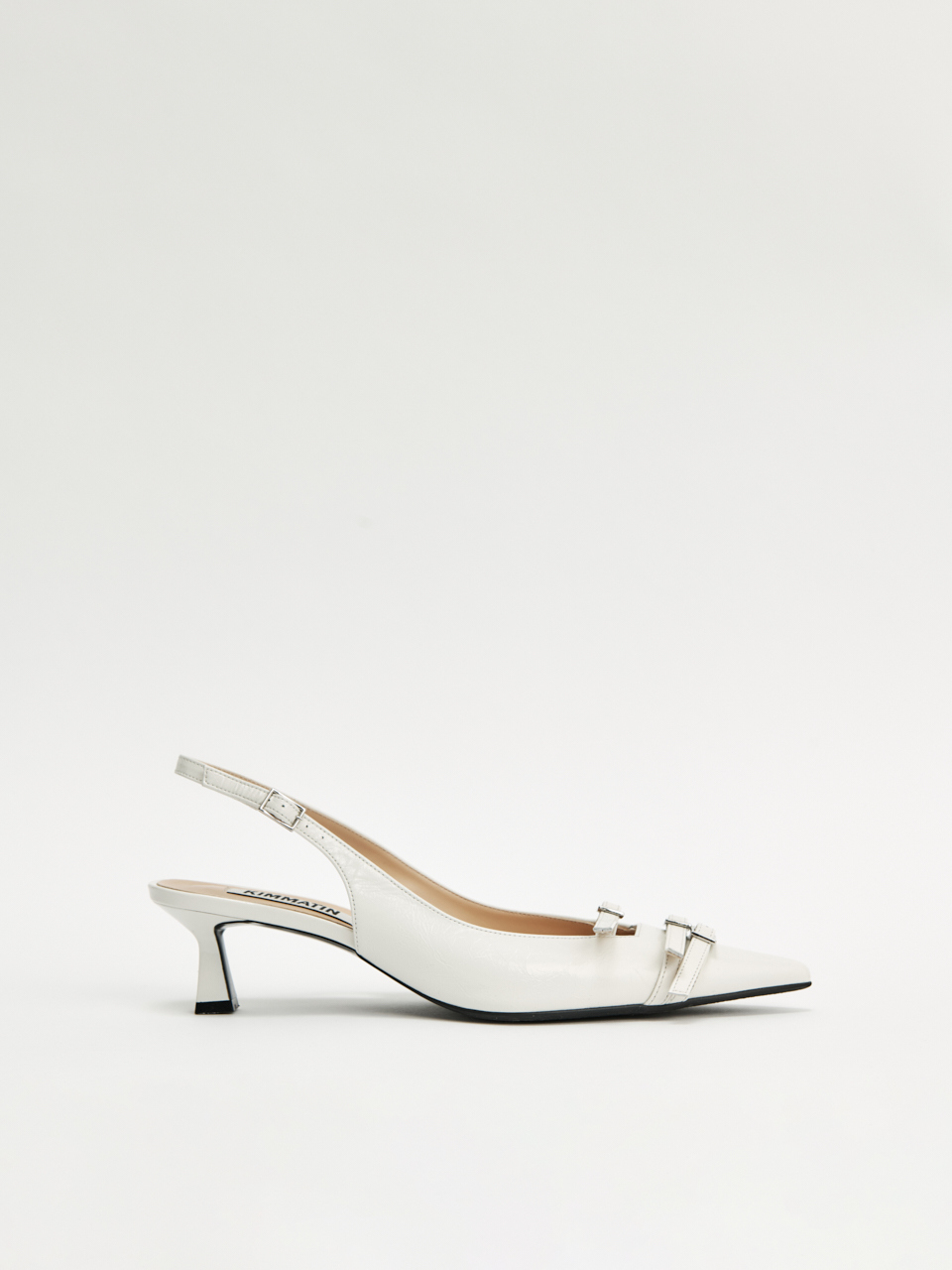 KIMMATIN扣環細跟露跟鞋 象牙白