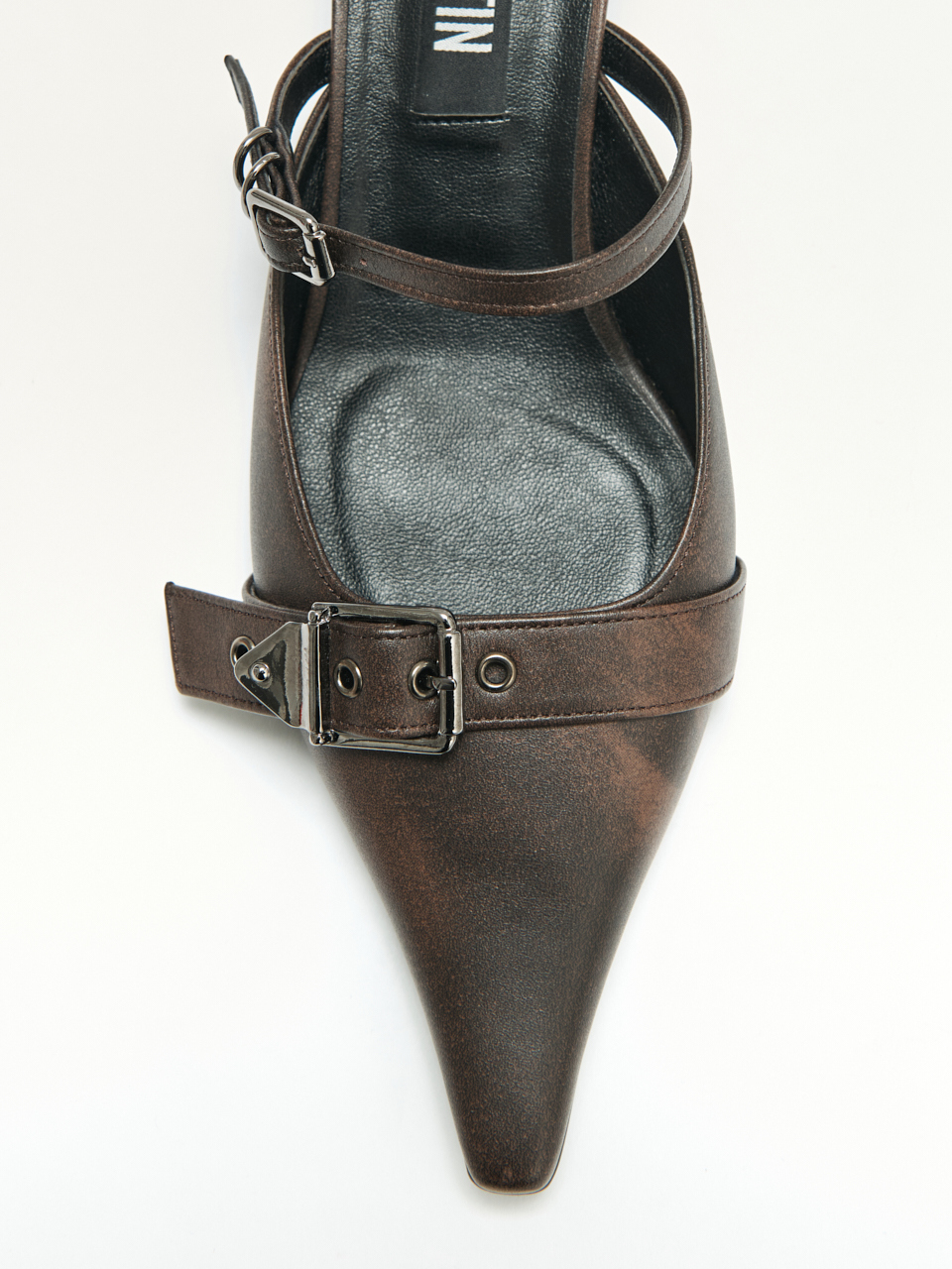 KIMMATIN扣帶細跟穆勒鞋 棕色