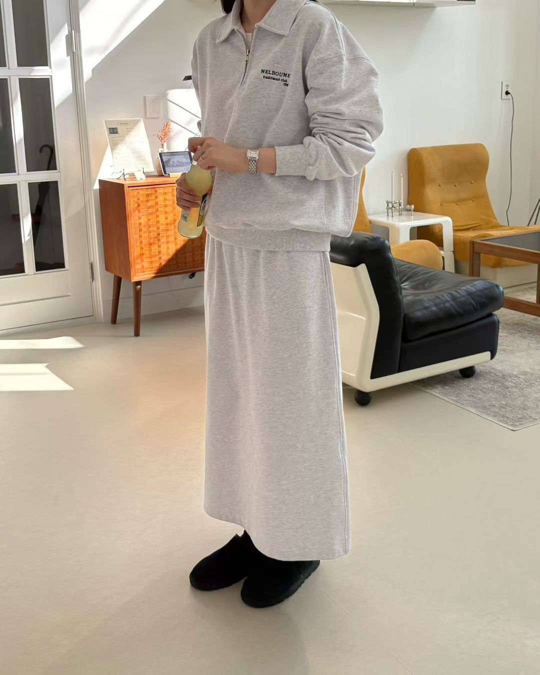 PE5011 慵懶感裡料拉絨半裙