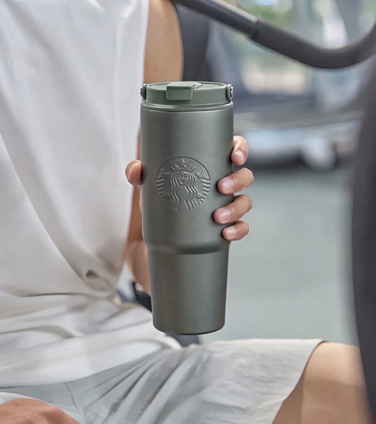 STARBUCKS 星巴克 消光灰綠 雙飲口 不鏽鋼 隨行杯 800ML