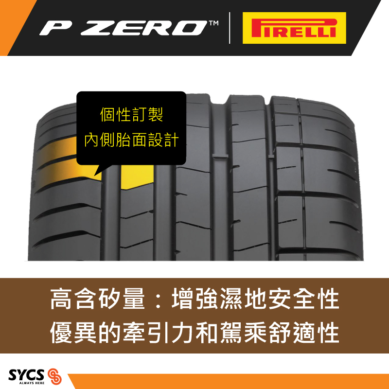 P ZERO (PZ4) inner tread design with high silica compound for enhanced wet safety, traction, and comfort