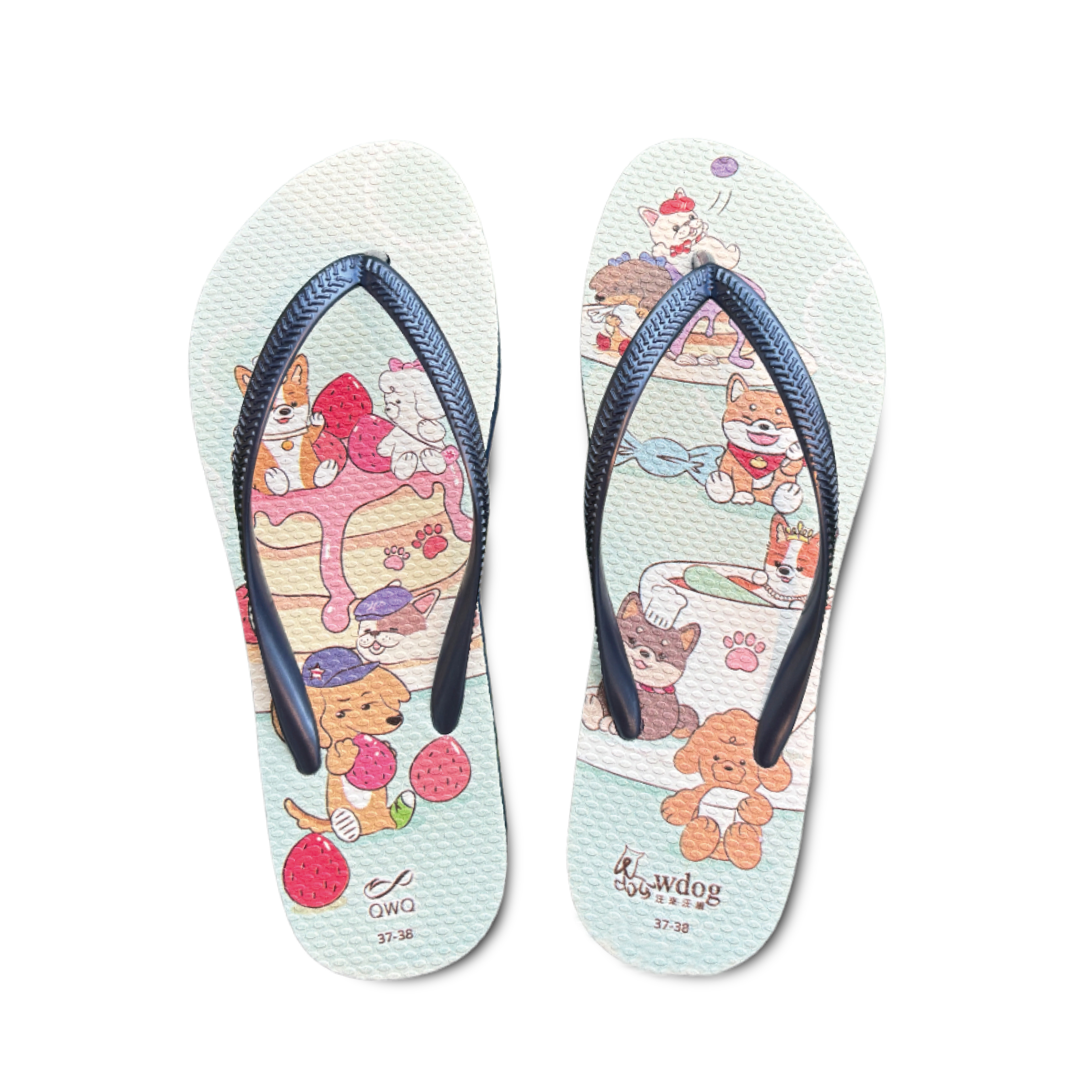 汪來汪趣 甜點集合 女款細帶人字夾腳拖鞋 藏青藍