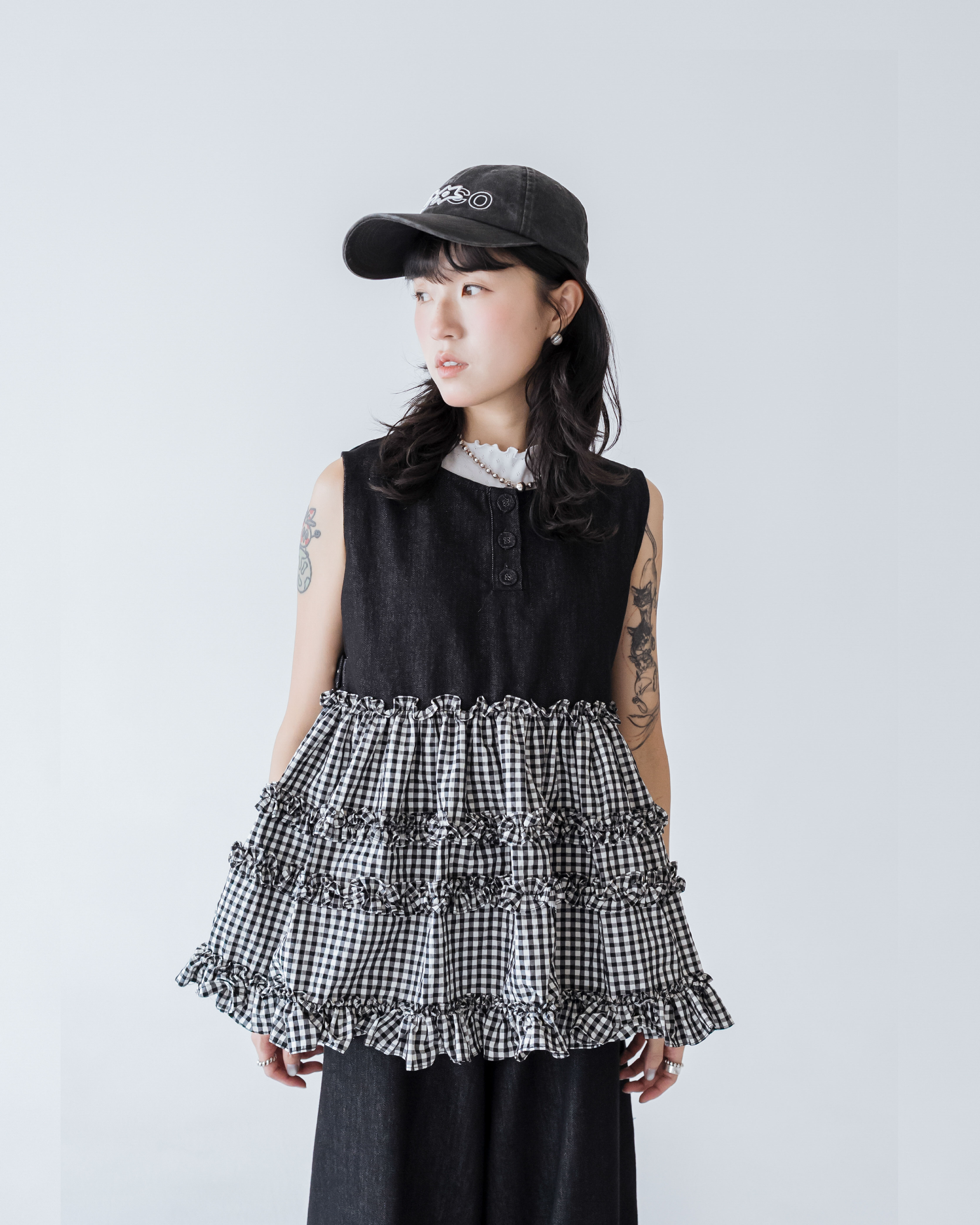 【 Kiki.co Made 】Kiki And Bouba Plaid and Denim Multi Way Vest