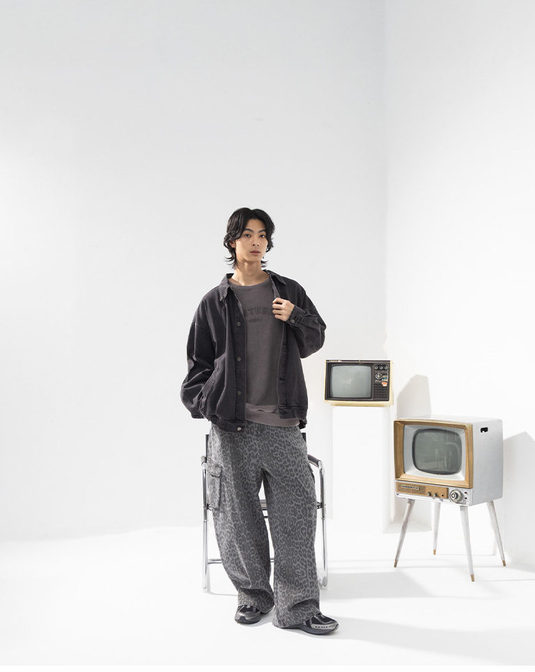 Men's leopard print denim trousers with large pockets S-XL【04101989】in stock+pre-order