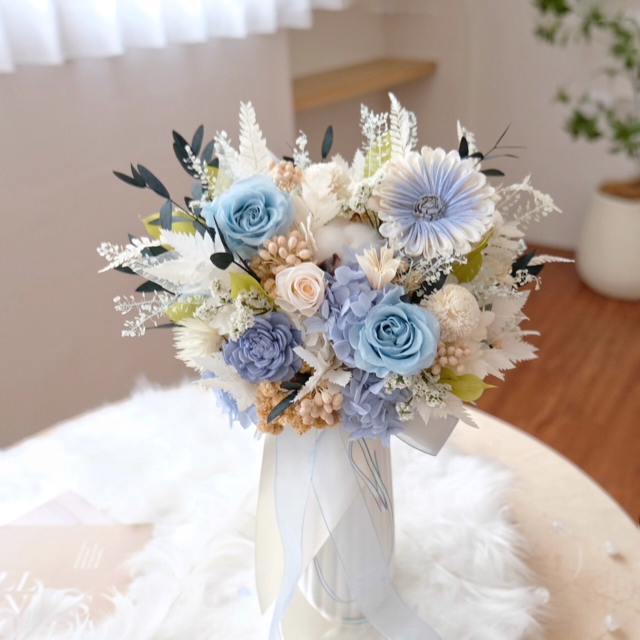 藍白色＋綠葉版 高雅永生盆花