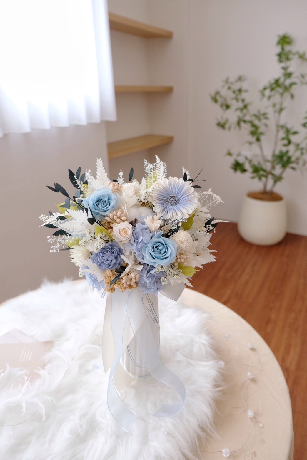 藍白色＋綠葉版 高雅永生盆花