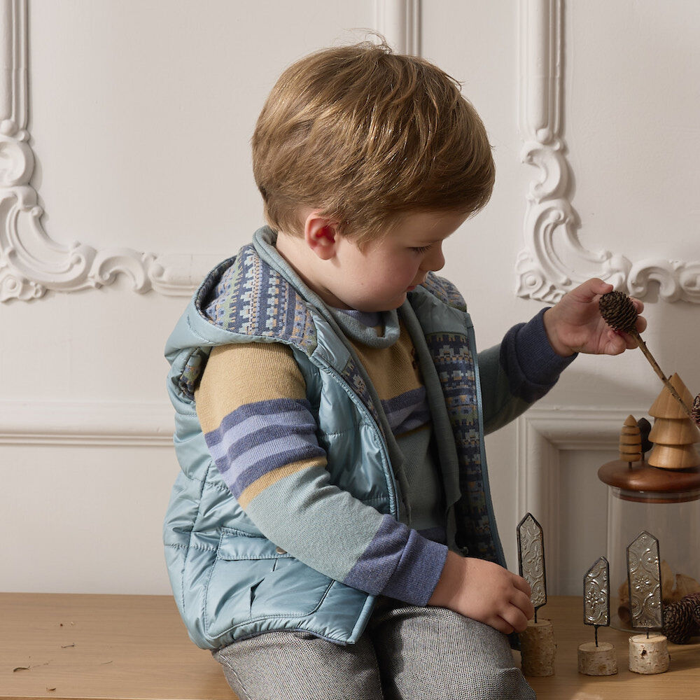 PIPPY圖騰雙面穿鋪棉連帽背心 藍