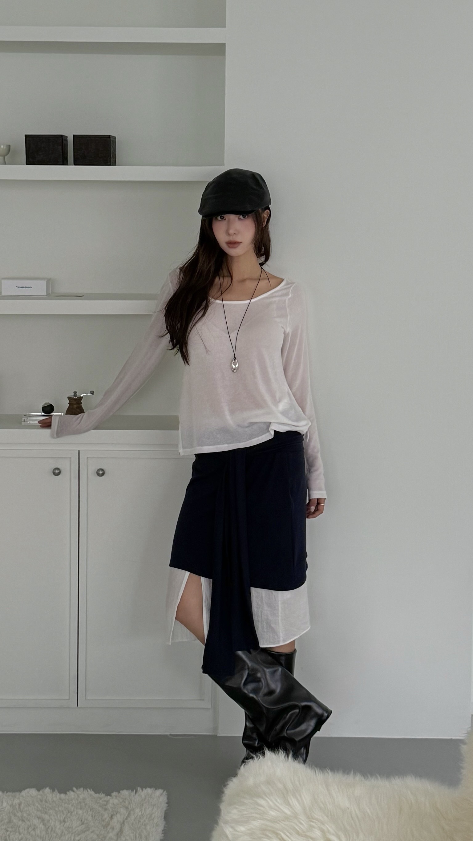 可調節皮革小偷帽(黑/棕)