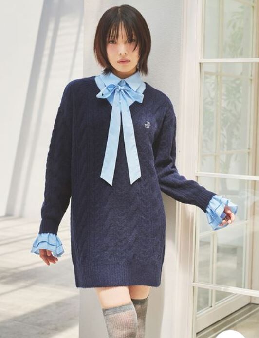 [預購] 折扣 LILY BROWN 蝴蝶結領襯衫針織洋裝