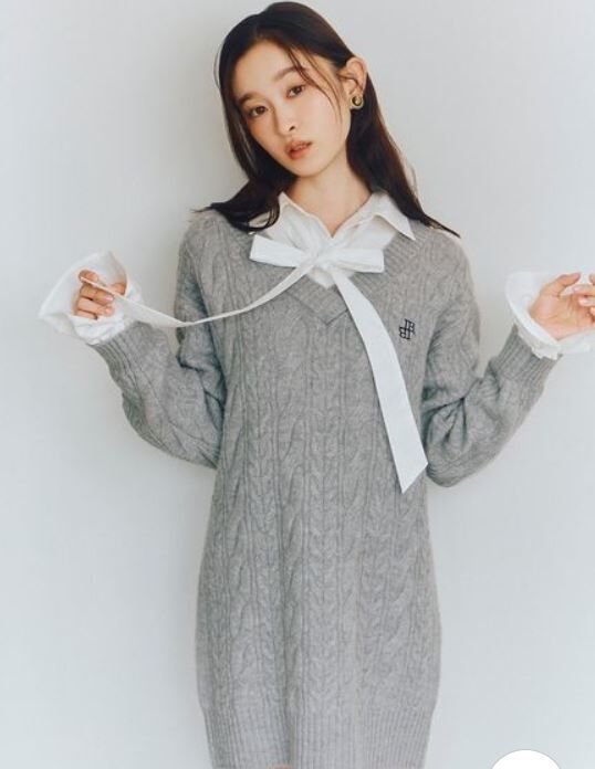 [預購] 折扣 LILY BROWN 蝴蝶結領襯衫針織洋裝