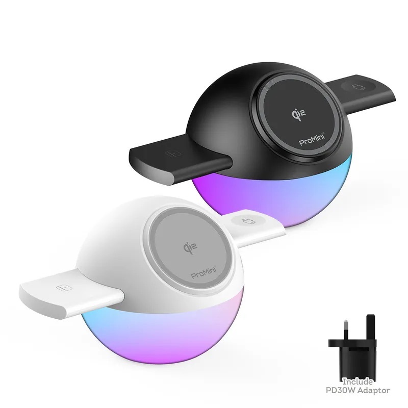 ProMini CYBER S 22.5W Qi2官方認證•磁吸三合一無線快速充電座連火牛