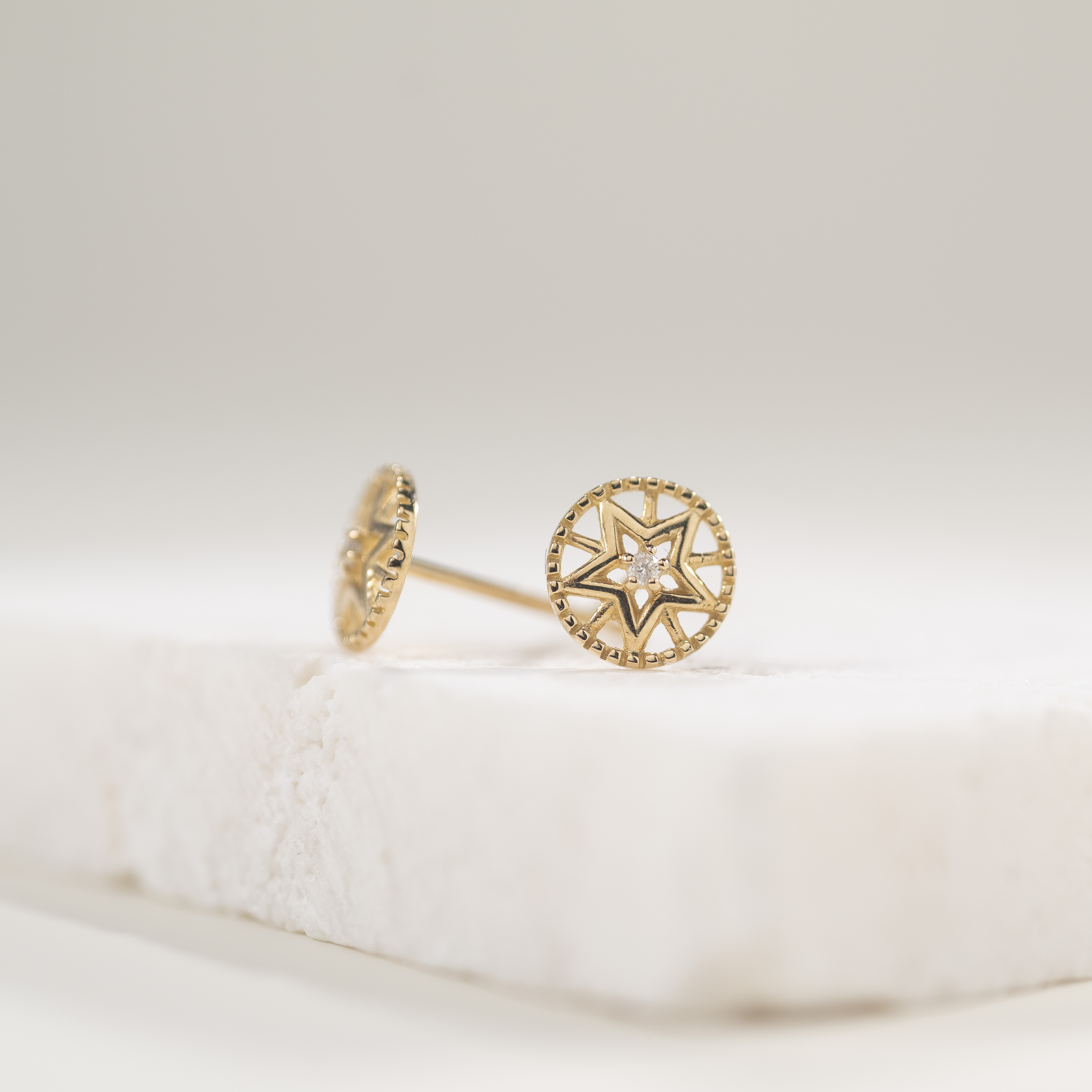 18K Pentacle Diamond Earrings