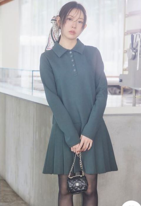 [預購] 折扣 SNIDEL 翻領百褶針織短洋裝