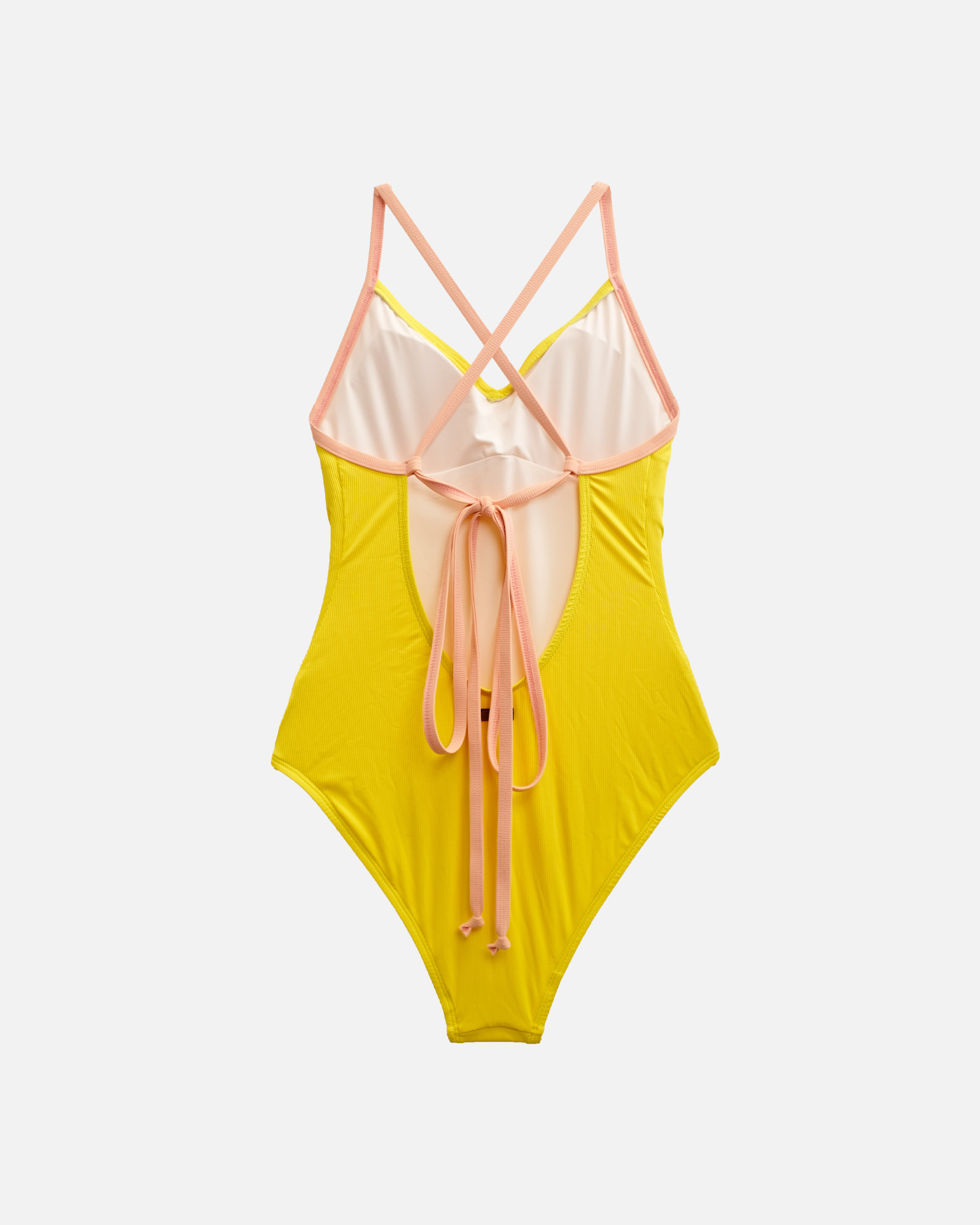 【羅紋陽光黃x粉橘汽水邊】SPX_MM 衝浪型薄墊包臀連身泳裝