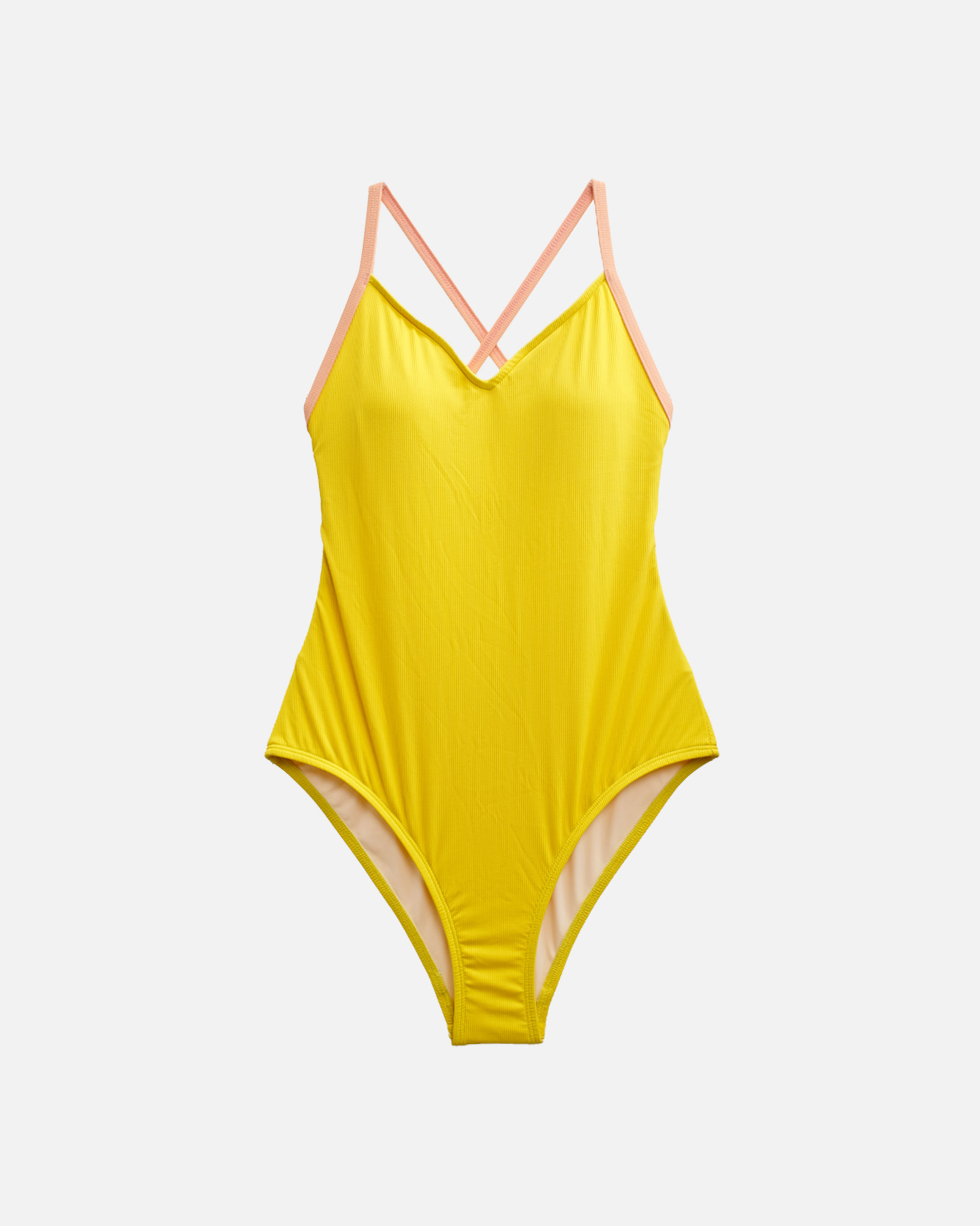 【羅紋陽光黃x粉橘汽水邊】SPX_MM 衝浪型薄墊包臀連身泳裝