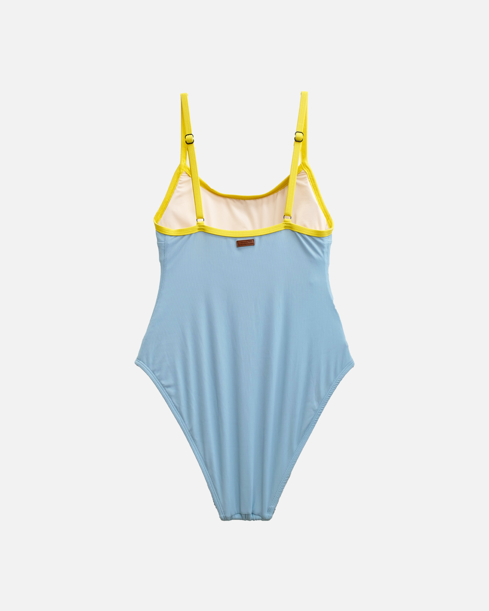 【羅紋夏天藍x陽光黃邊】BUNA 細肩美胸包臀連身泳裝