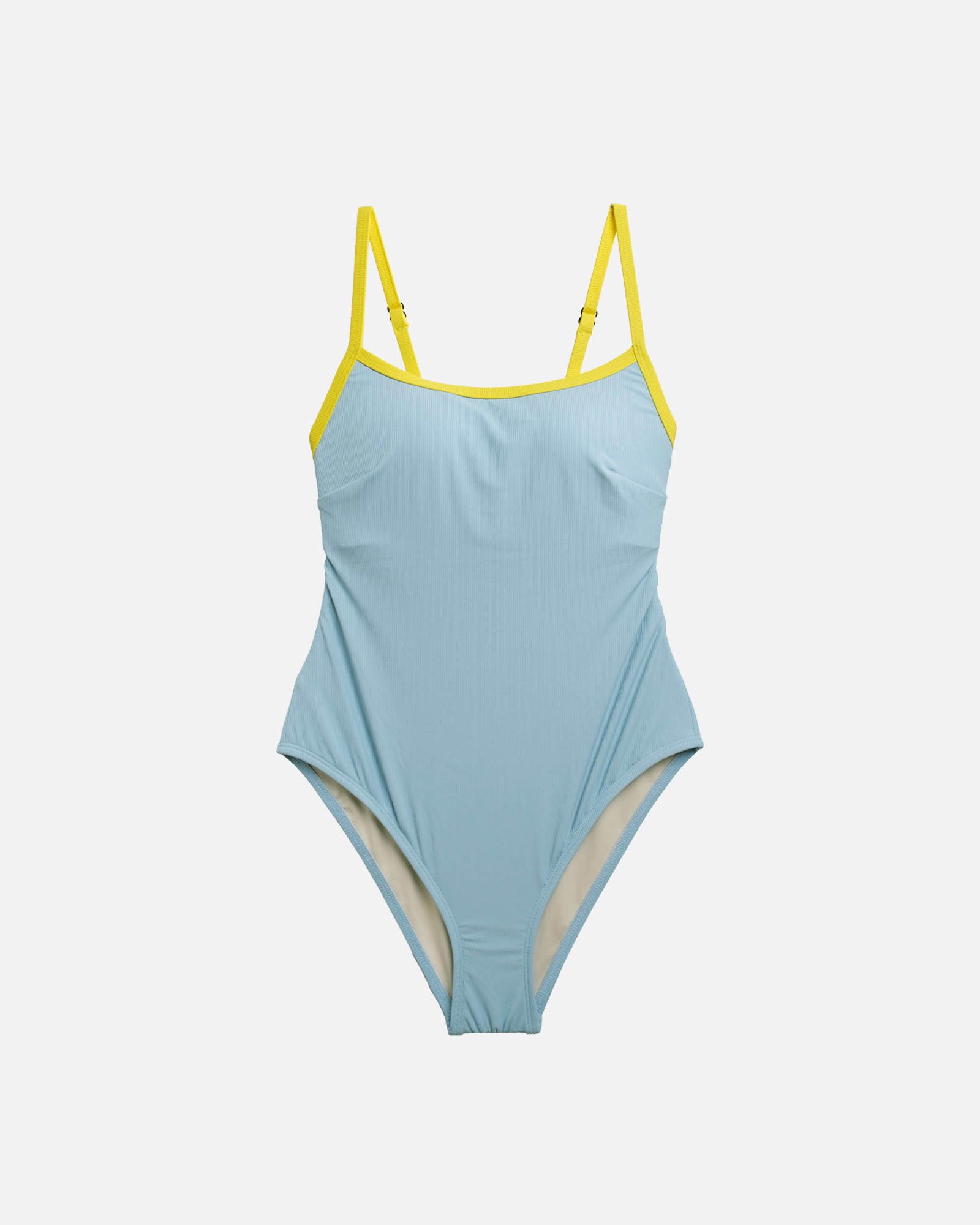 【羅紋夏天藍x陽光黃邊】BUNA 細肩美胸包臀連身泳裝