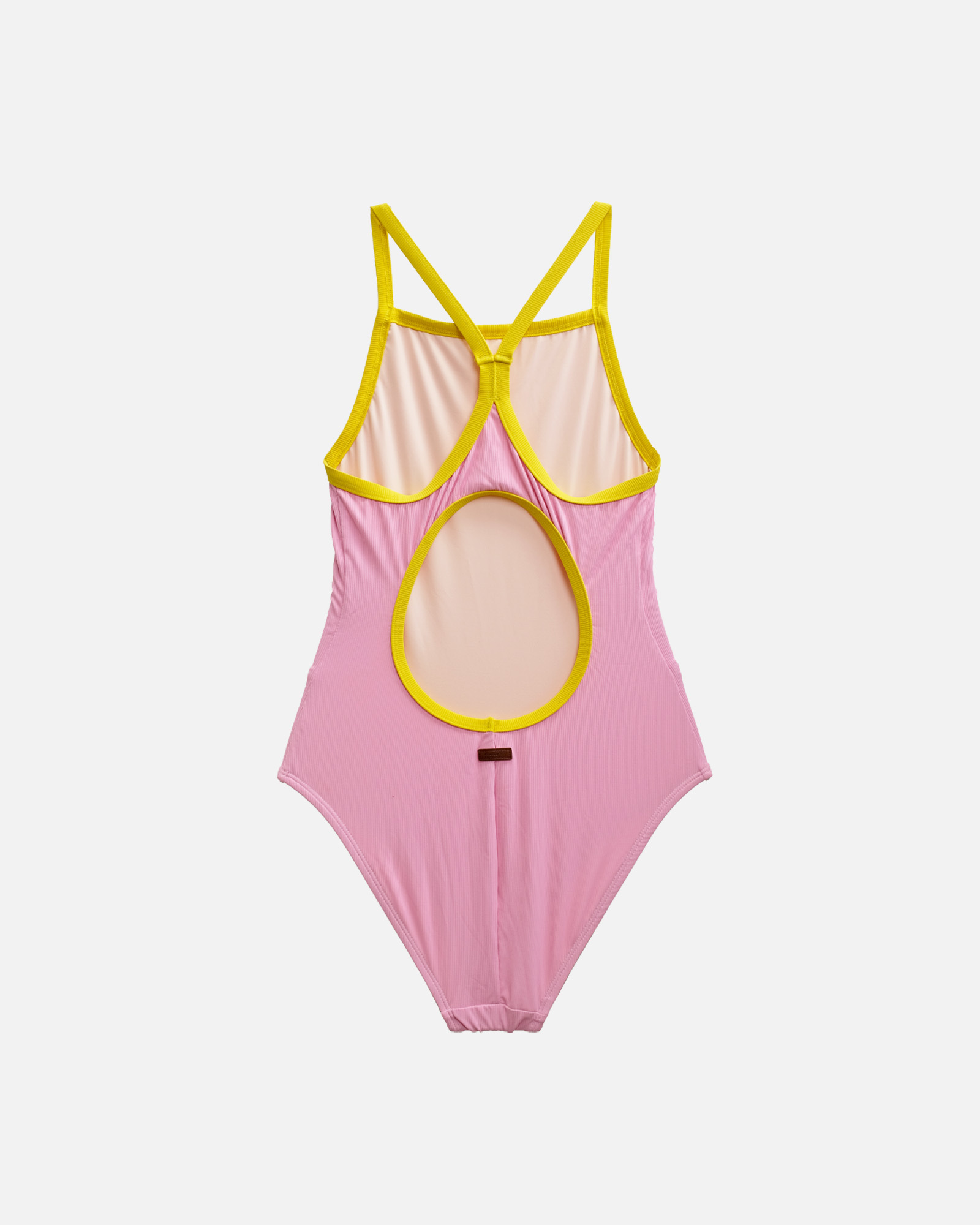 【羅紋草莓牛奶x陽光黃邊】ARE_ECO 泳著｜無墊減壓包臀練習泳裝