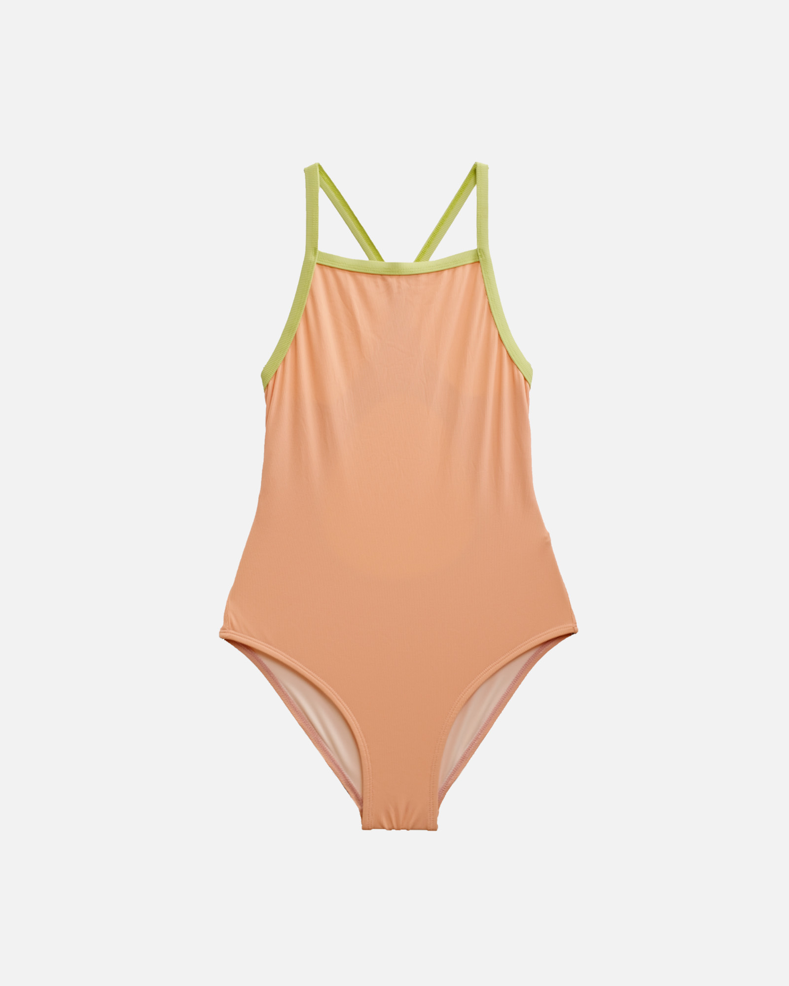 【羅紋粉橘汽水x奶昔綠邊】ARE_ECO 泳著｜無墊減壓包臀練習泳裝