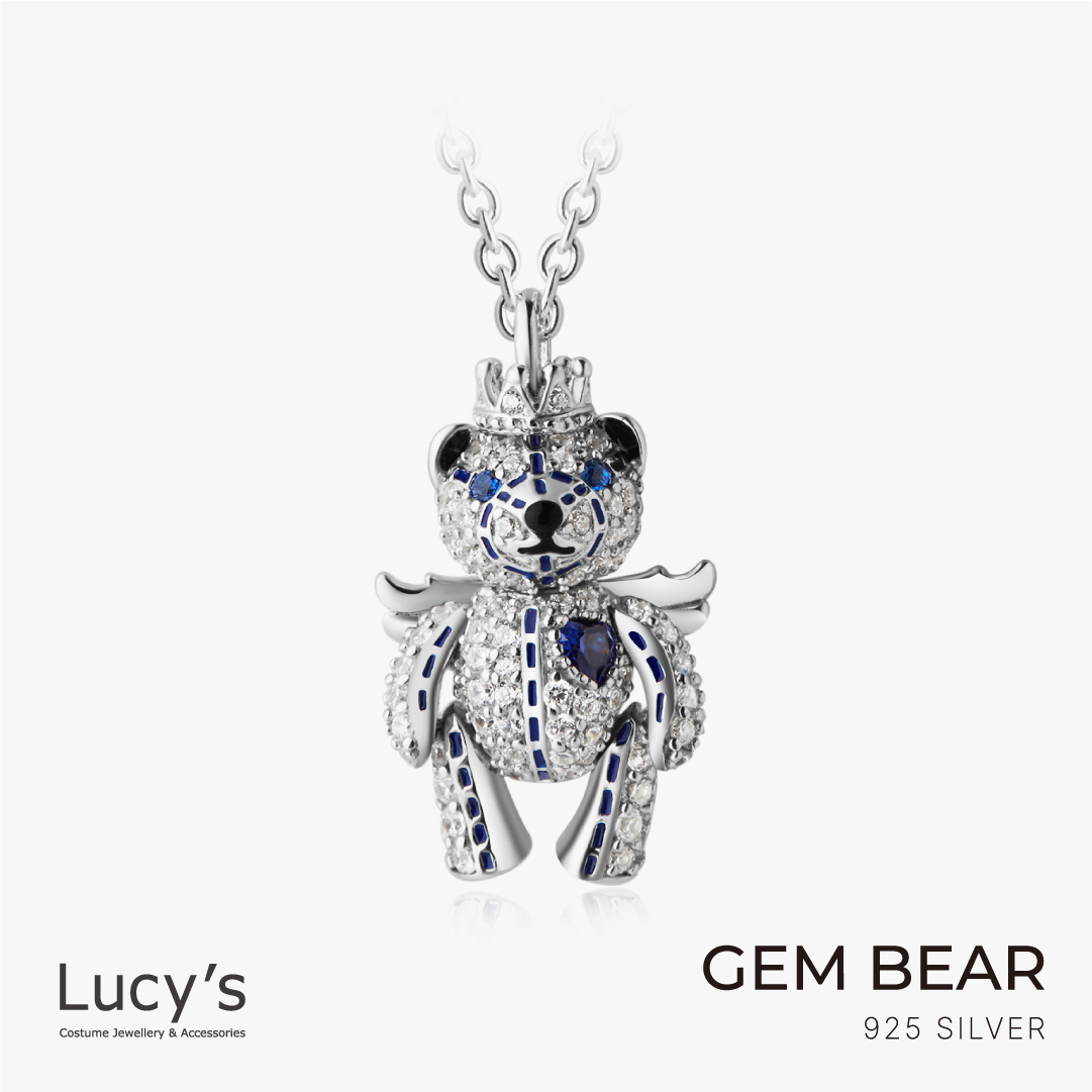 純銀寶石小熊系列｜滿鑽天使小熊 項鍊 (127155)