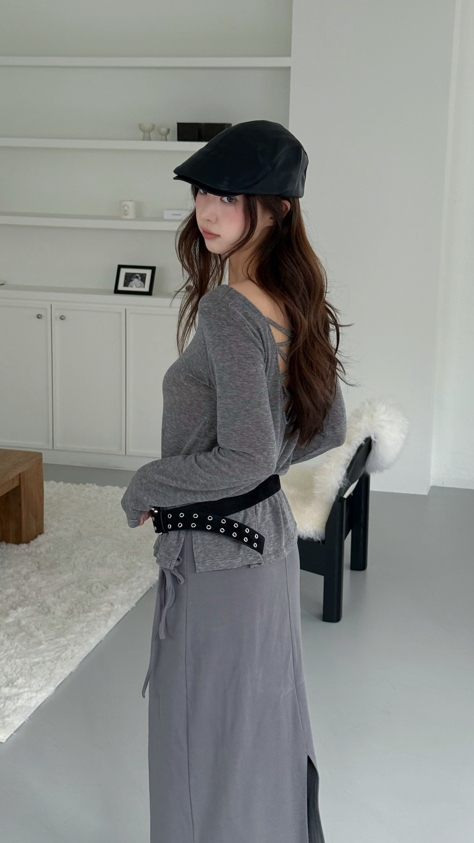 nuna交叉美背上衣（白/灰）