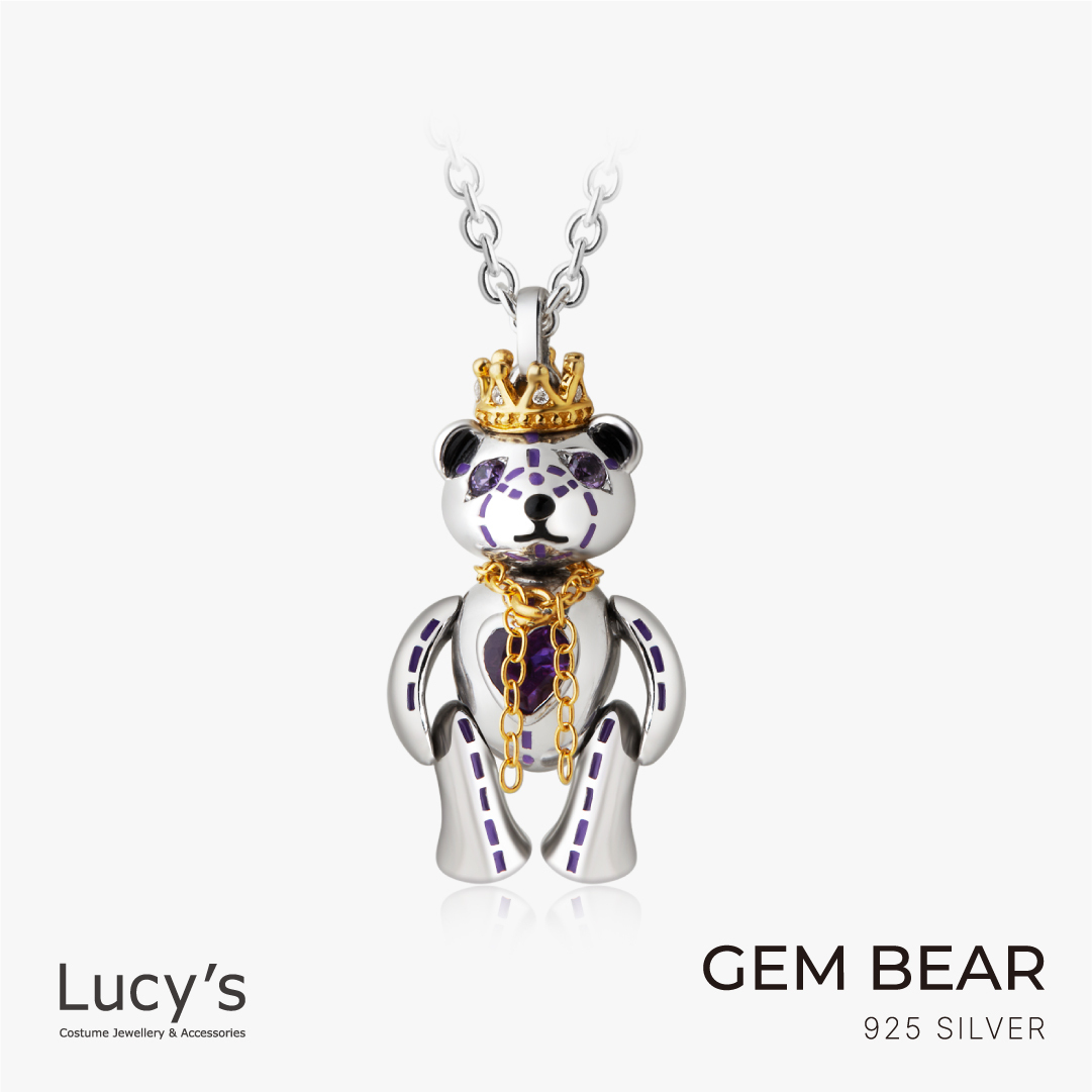 純銀寶石小熊系列｜愛心小熊 紫水晶 項鍊 (127211)