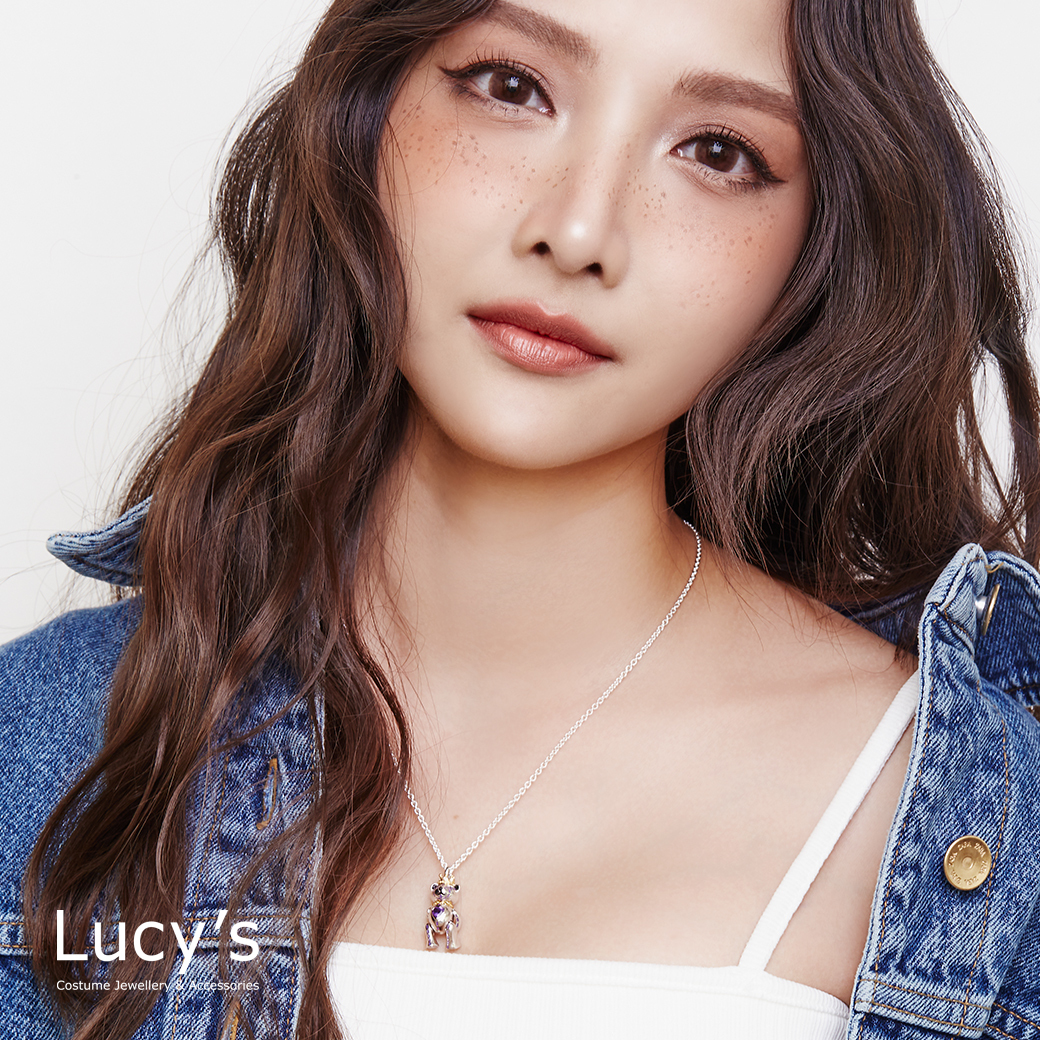 純銀寶石小熊系列｜愛心小熊 紫水晶 項鍊 (127211)